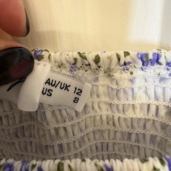 Petal + Pup Leia Blue Floral Puff Sleeve Cottagecore Smocked Midi Dress 8 NWT - Picture 5 of 10